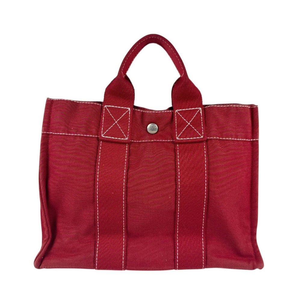 Hermes Burgundy Canvas Tote